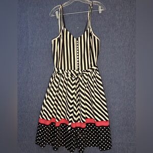 Altogether black and White Striped Spaghetti Strap Dress with Red Accent